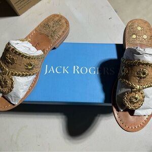 Jack Rogers Cork and Gold Slide Sandals